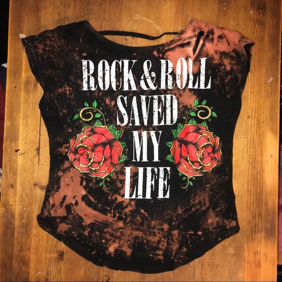 Black Rock & Roll t-shirt roses bleach graphic - Picture 3 of 8